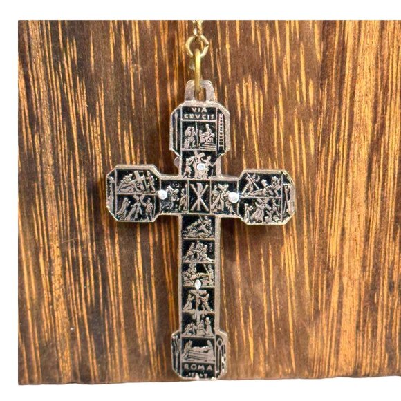 Italian Roma Blue Glass Rosary Emerald Green Iridescent Beads Silver Cross 15" - Picture 2 of 9